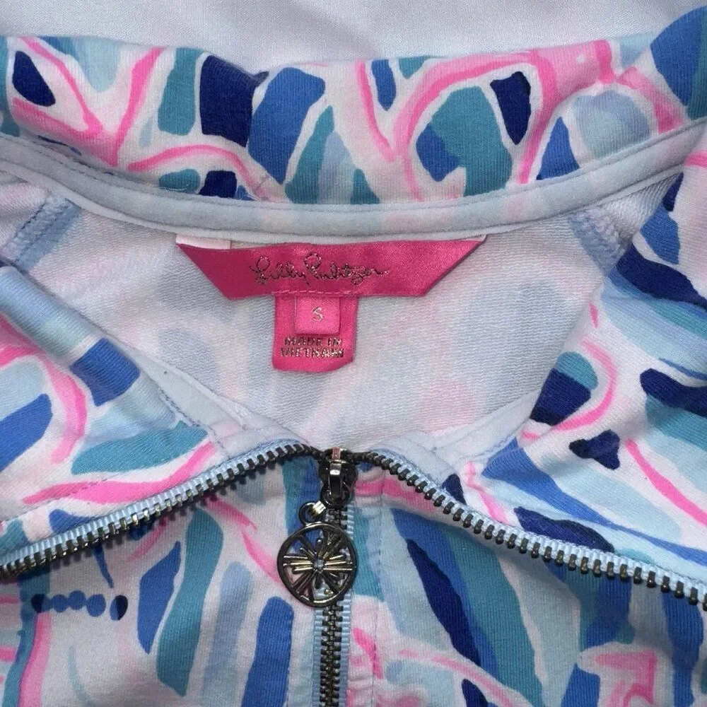 Lilly Pulitzer Skipper Popover Pullover Top Skim Blue Pink Sea Anchor Size Small